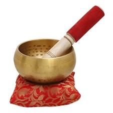 Pick End Now Brass Meditation Bowl with Stick And Cushion Tibetan Buddhist