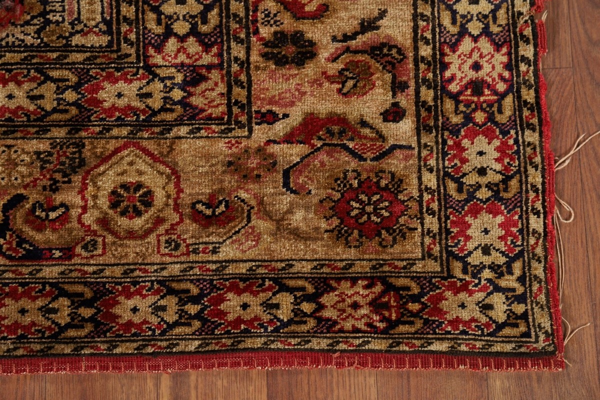 Red/ Gold 100% Silk Antique Anatolian Turkish Rug 4x6 Handmade