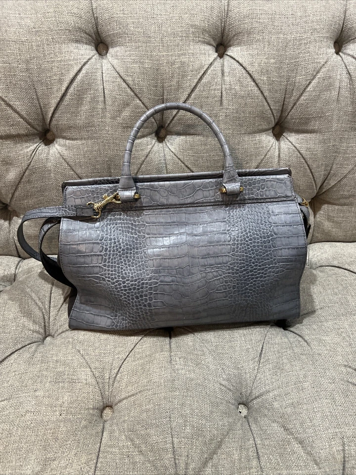 Bolso de Mano Elegante Iacucci Gris Cocodrilo Cuero Repujado Hecho en Italia Borla Grande Foto 3 de 4
