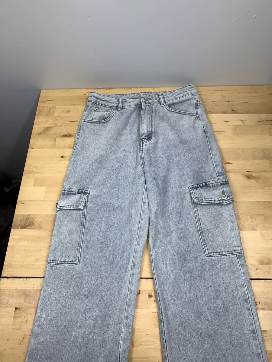 Shein Hi Rise Denim Cargo Jean Pants Size 4 Mom Jeans Casual #4505