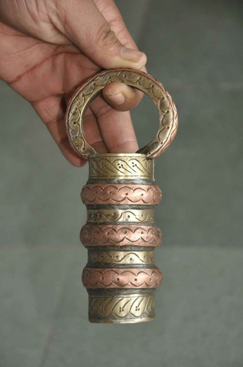 Vintage Iron Cylindrical Brass&Copper Fitted Engraved Handcrafted