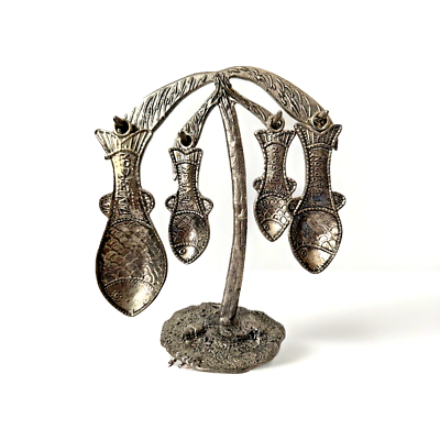 Tin Woodsman TW Pewter 4 Fish Measuring Spoons w/PALM TREE Display