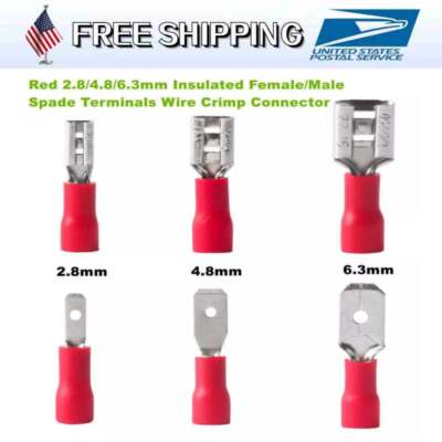 6.3mm Fully Insulated Female Spade Crimp Connectors - Red