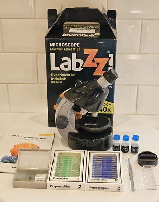 Levenhuk LabZZ M101 Mikroskop mit Experimentierkasten & zusätzlichen 24 präparierten Objektträgern