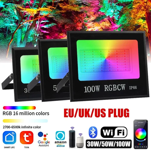 30-100W LED Strahler RGB Fluter Außen Smart WiFi APP Scheinwerfer Garten Lampe - Bild 1 von 23