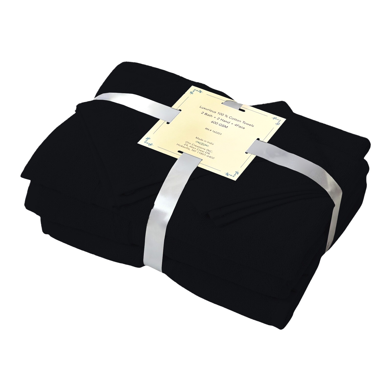 Black Towel Set of 8, 600 GSM Bath Towels, 100% Premium Cotton