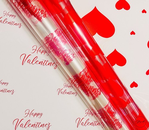 ShredAstic® Happy Valentines red Script Cellophane Film Wrap / 3m Red Ribbon - Picture 3 of 12