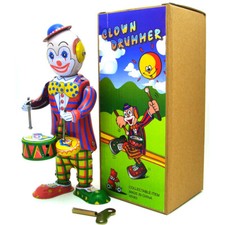 New Hand-Made Vintage Tin Glown Drummer Wind-up Toy Adult Collection Decoration