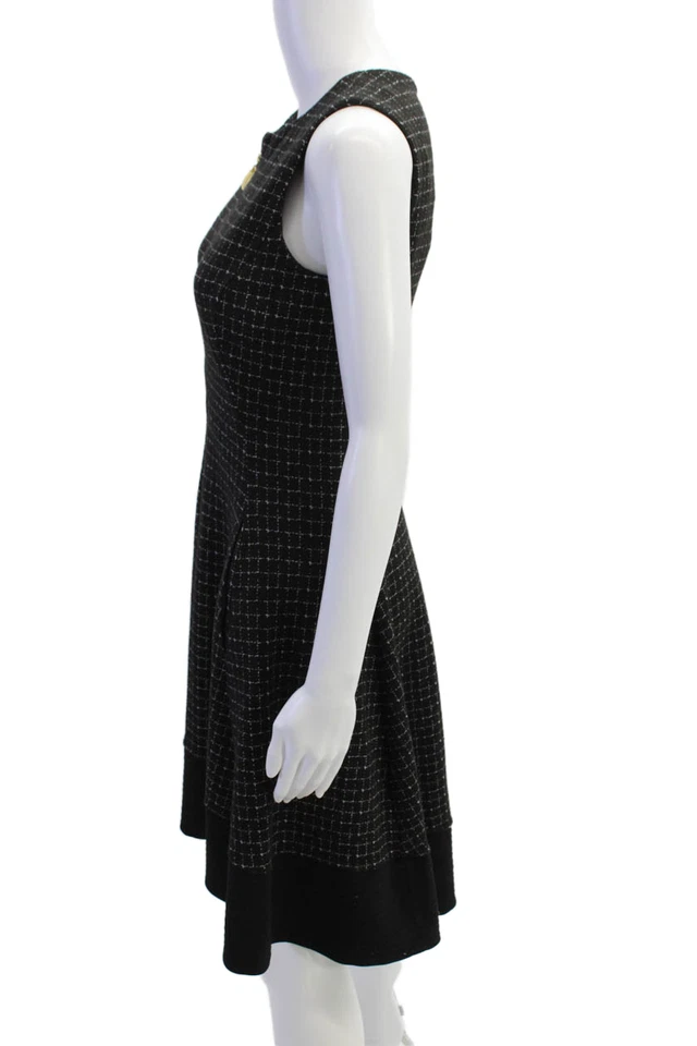 Vestido tejido Donna Karan New York para mujer con cremallera frontal a cuadros negro blanco talla XS Foto 3 de 4