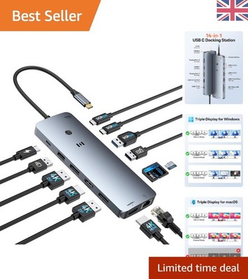 USB C Dockingstation 3 Monitor, 14-in-1 Triple Display Dock mit 2 HDMI DP |...