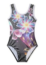 Gymnastics Leotard Girls 10/12 Black Butterfly Flower Sparkle