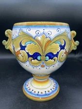 Deruta Italy, Gialletii Giulio Hand Painted Urn Compote Vintage 7” Tall 5” Wide