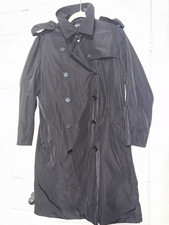 Norma Kamali Black Double-Breasted Long Trench Coat Lined Button Size L