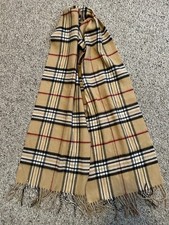V Fraas Scarf Plaid Tan Cashmink Made Germany Acrylic Long Fringe Soft Warm