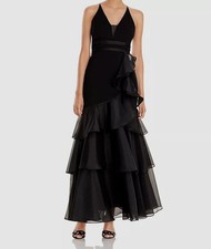  496 Aidan Mattox Womens Black Sleeveless Mesh Tiered Mermaid Gown Dress Size 6