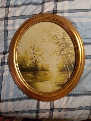 Vintage Jerry Flora Original Landscape Oil Painting Birch Trees Lake