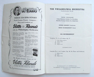 "All Rachmaninoff" Philadelphia Orchestra 1941 Program Ormandy