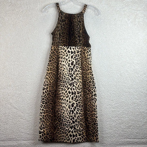 Abito midi donna Love Moschino stampa leopardata seta cotone senza maniche nuovo senza etichette PICCOLO