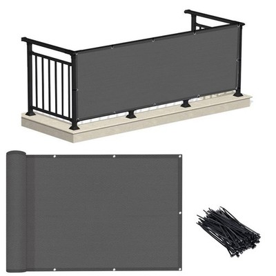 3' x 10' Charcoal Balcony Screen Privacy Fence Cover HDPE UV Protection Weath...