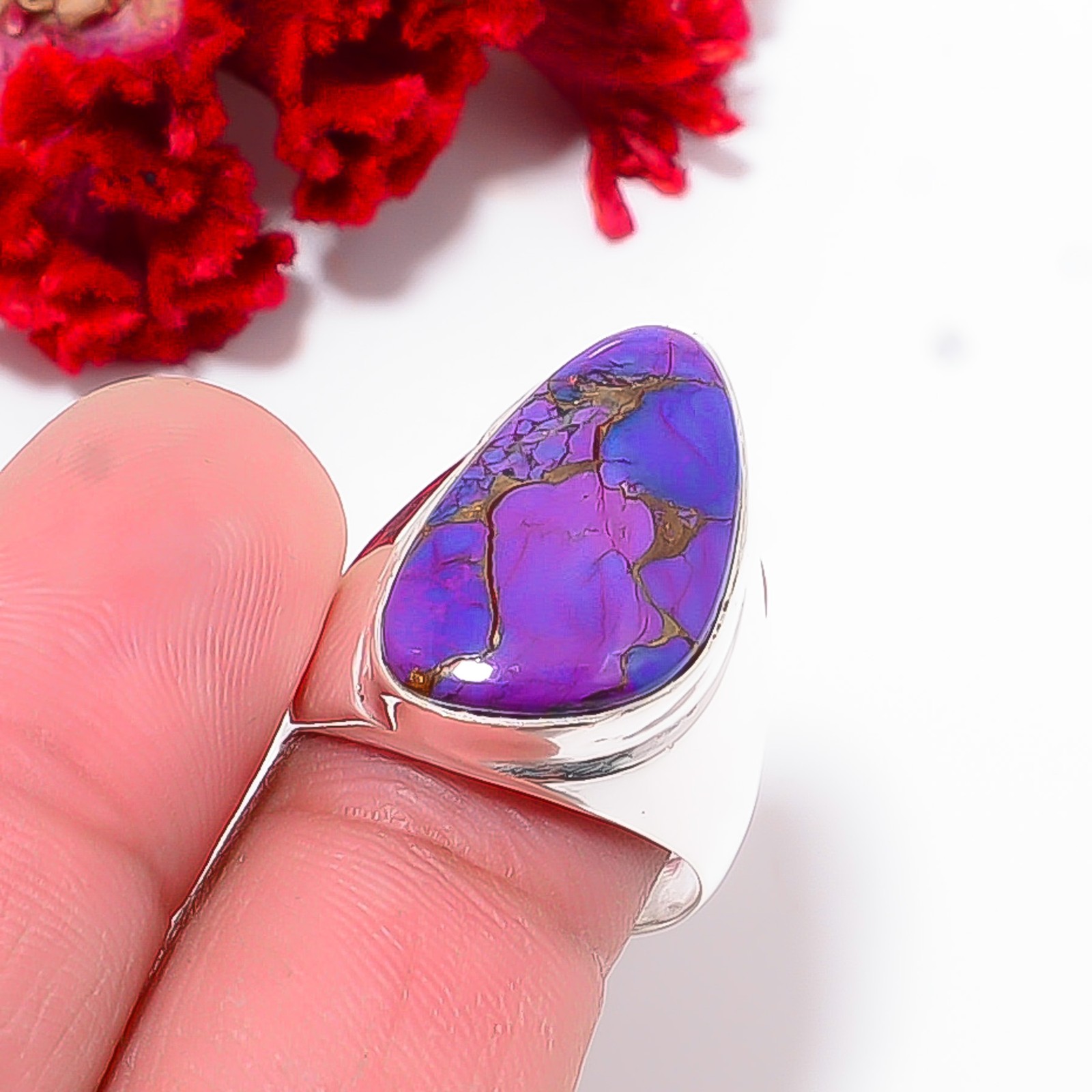 Copper Purple Turquoise Gemstone 925 Sterling Silver Ring S.8.5 R118713