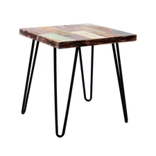 Greenage Reclaimed Wood Side Table with Carving Square Hairpin Legs End Table
