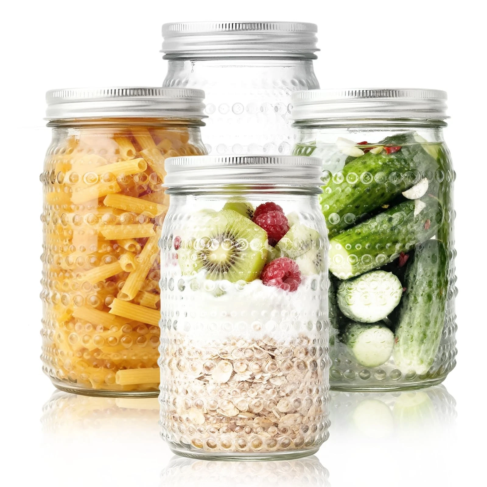 Wide Mouth Mason Jars 32 oz, 4 Pack Glass Canning Jars with Airtight Lids & B...