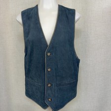 THE TERRITORY AHEAD Blue Suede Leather Vest Button Waistcoat top Sz S