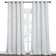 NICETOWN Greyish White Blackout Curtains Silver Wave Insulated 52x108 2 Panels