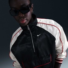 Nike Sportswear Womens 1/2 Zip Satin Bomber Jacket Black/Red/White HF9435-010 XL
