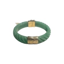 NWT 14K Over  SS silver Jade Green Hinged Bangle Bracelet from Macy&rsquo;s