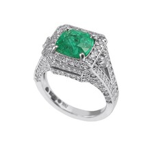 4.10 Ct Cushion Cut Natural Emerald  Diamond Wedding Ring 14K White Gold