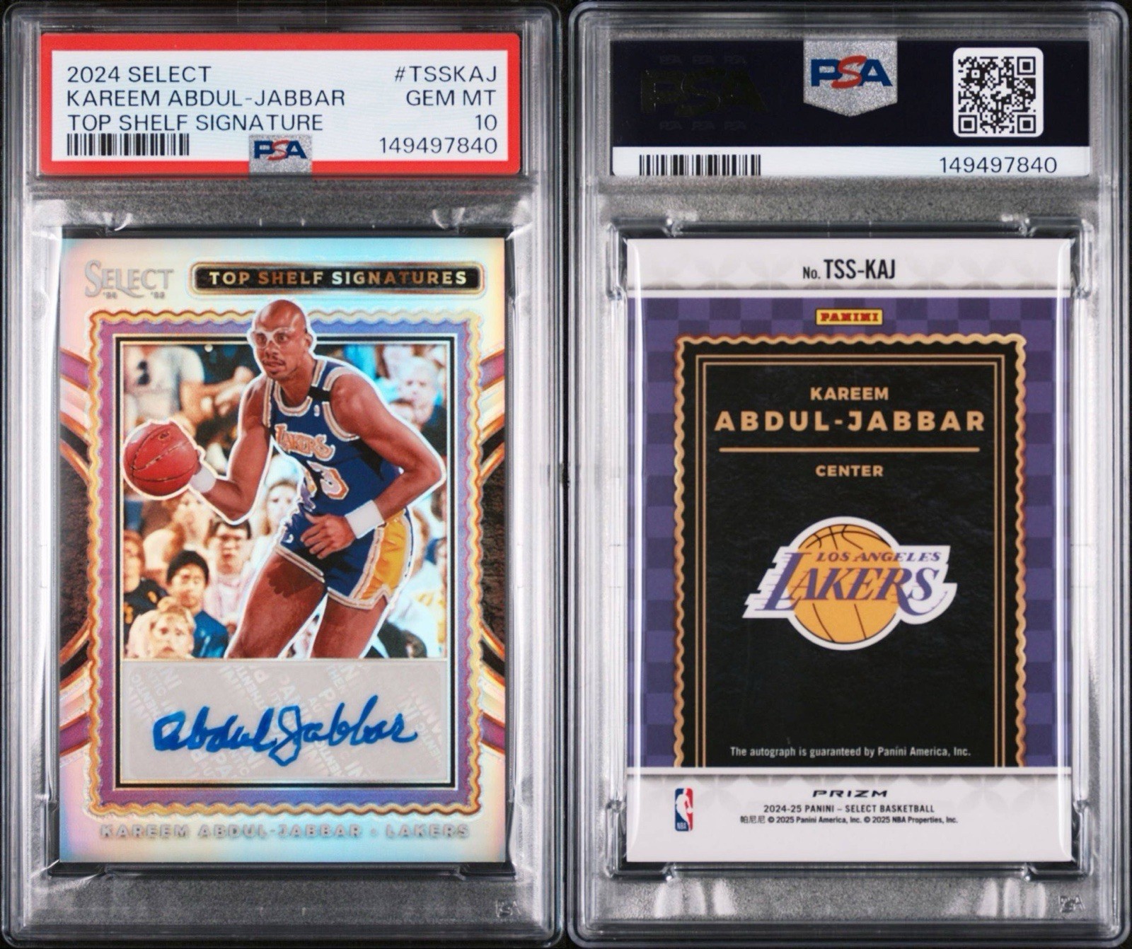 2024-25 Select Top Shelf Signatures Auto Kareem Abdul-Jabbar #TSSKAJ PSA 10 view 3