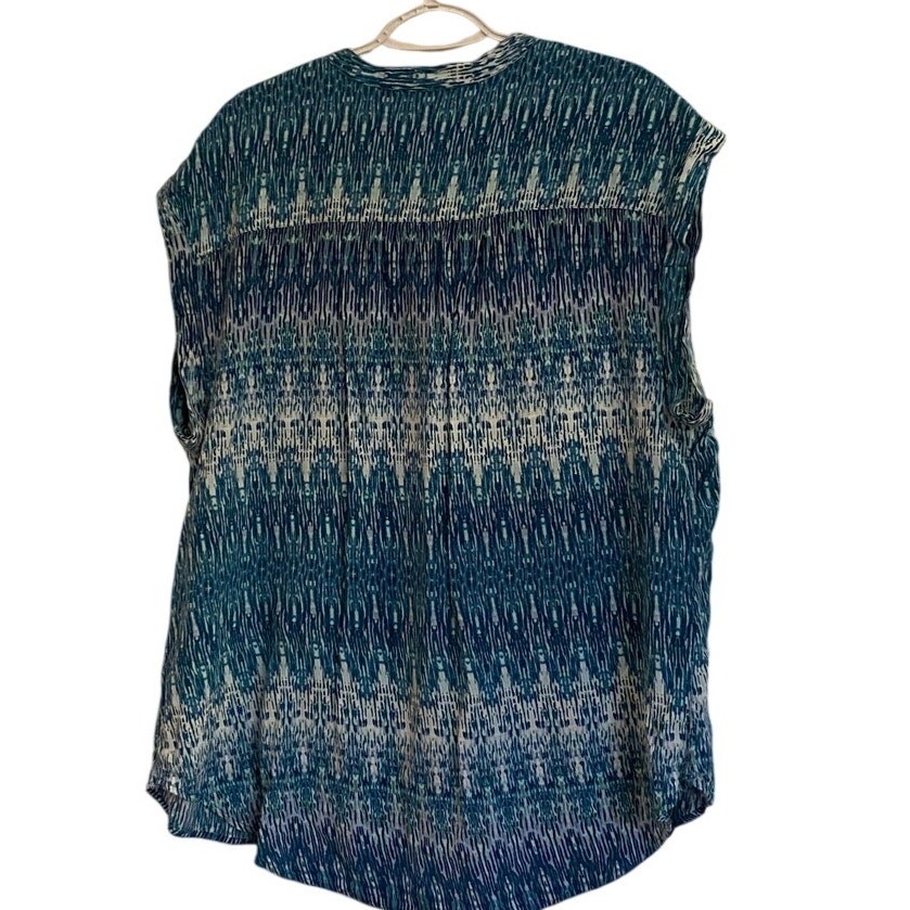 Indigo Blue Patterned Sleeveless Button Front Blo… - image 3