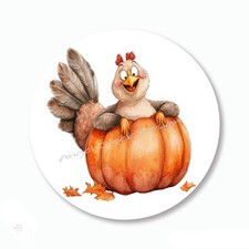 Thanksgiving Favors Turkey in Pumpkin Scrapbook Stickers Labels Envelope Seals