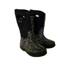 Bogs Rain Boots Youth Size 13 Black Classic Tuscany Tall Boot Green Printed