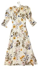 $248 Reformation 0 2 0P 2P Carolena Tea Dress Midi Frolic Puffy Sleeves Slit