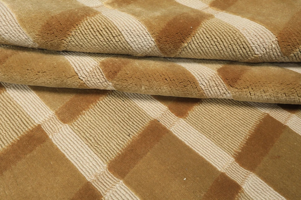 Tapete de pilha 6'1"x9'2" tibetano feito à mão lã musgo laço geométrico corte N - Imagem 4 de 4