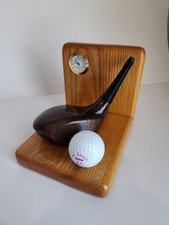 Vintage Gene Sarazen Golf Club Desk Clock Decor St. Andrews Golf Ball Real Wood