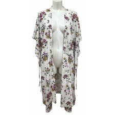 Torrid Kimono One Size Purple White Floral Cover Up Boho Open Front Festival