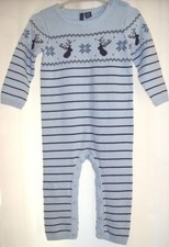 Boy 12-18 M: NWOT JANIE and JACK Fair Isle blue coverall sweater romper