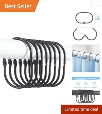 12 Pack Metal Black Shower Curtain Rings Oval Snap Hooks Rust Proof