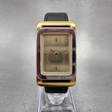 Nina Ricci Tank Watch Women 21mm Champagne Dial Two Tone Rectangle New Battery