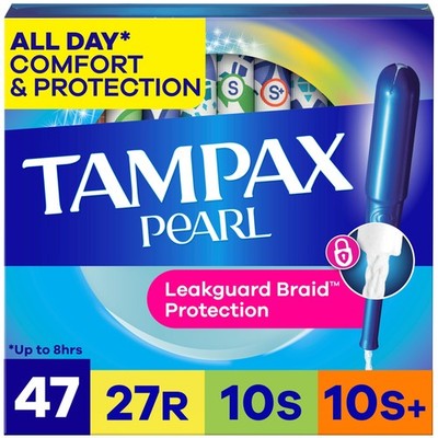 Tampax Pearl Tampons for Women Multipack, with LeakGuard Braid, Regular/Super...