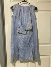 Women  s Blue Embroidered Cotton Woven Pakistani Salwar Kameez Suit Size M