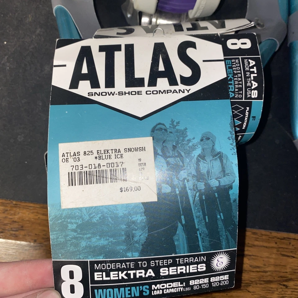 NWT Women’s Size 8 Atlas 825 Elektra Snowshoes Blue Ice Moderate-Steep Terrain - Image 2 of 4
