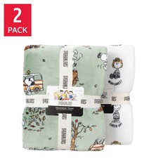 Peanuts Throw Green White Snoopy 2-Pack Printed VelvetLoft Plush - Green - New