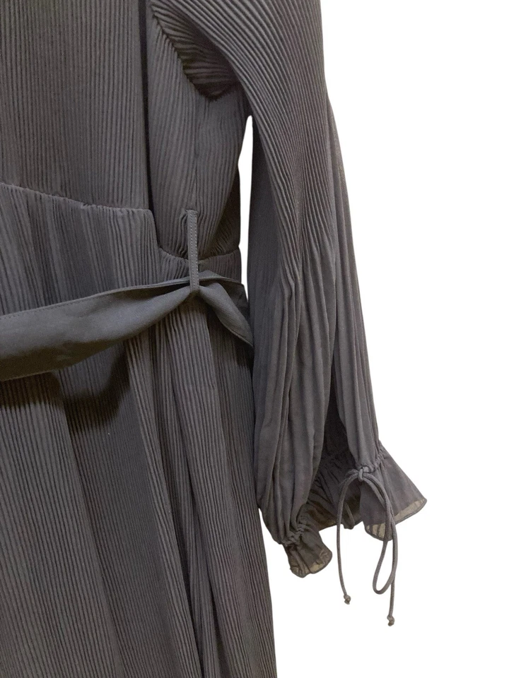 Vestido de diseño ASOS 18 negro plisado halter cinturón en V maxi botón gótico bruja Foto 4 de 4