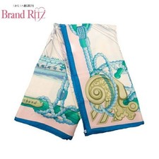 Hermes Carre 90 Sailboat Scarf Beige Blue Silk Used A Rank From Japan