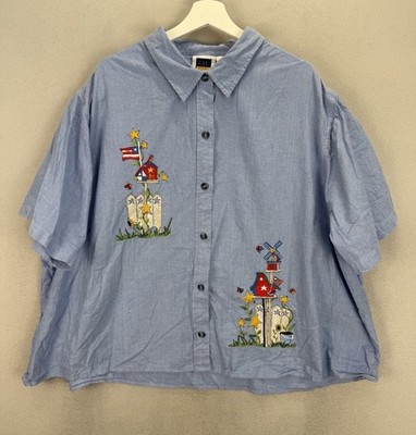 Vintage CST Sport Women s Plus Sz 28W Grandmacore Bird House Patriotic Denim Top