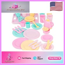 Complete 34-Piece Kids Dish Set   Perfect for Pretend Tea Parties  Role-Play